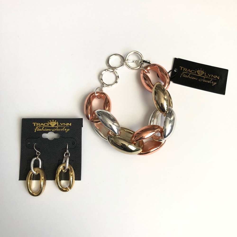 Traci Lynn Tri Tone Spring Fashion Jewelry Set